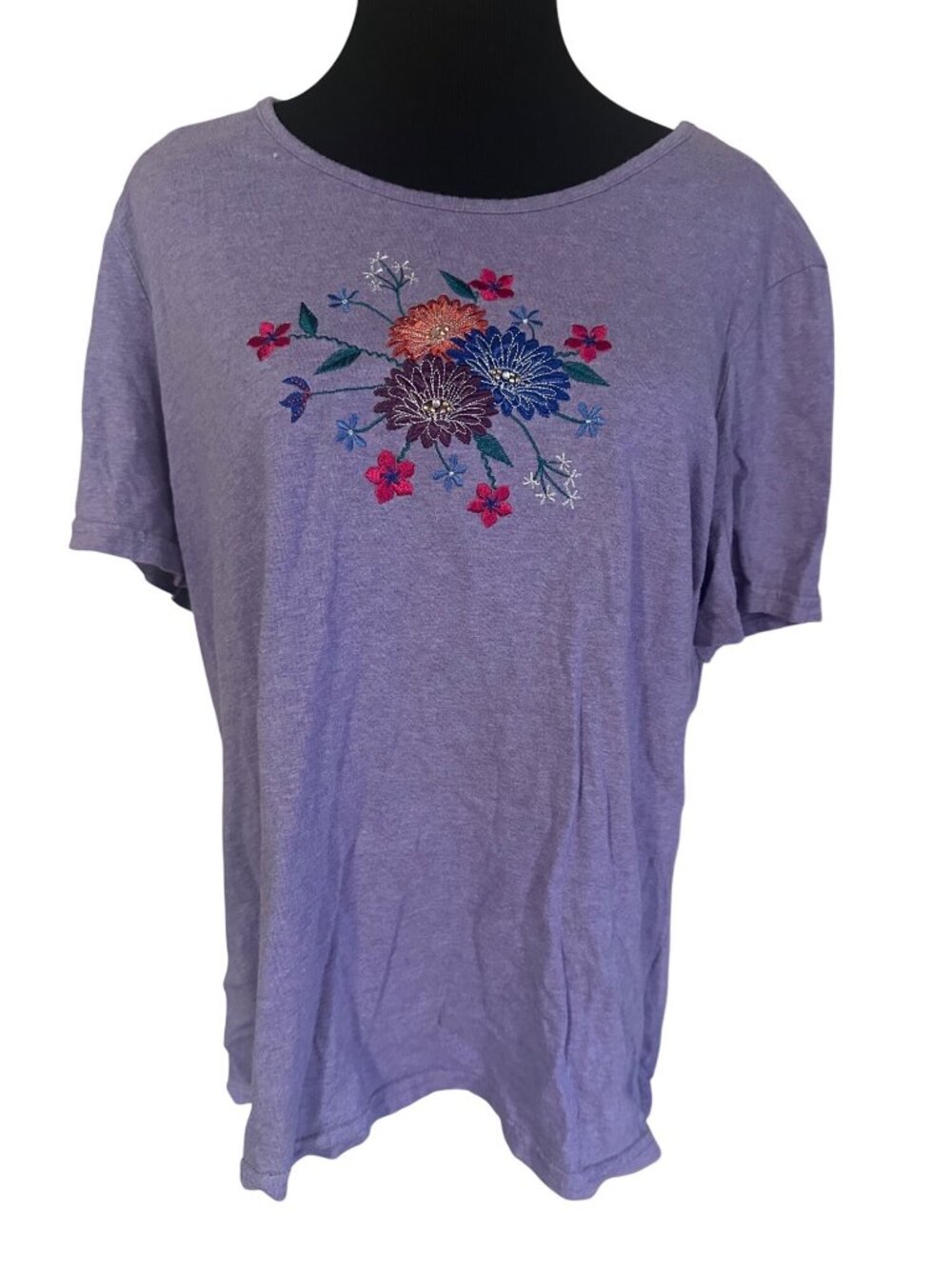 Basic Editions puple floral embroidered beaded t-shirt size XXL
